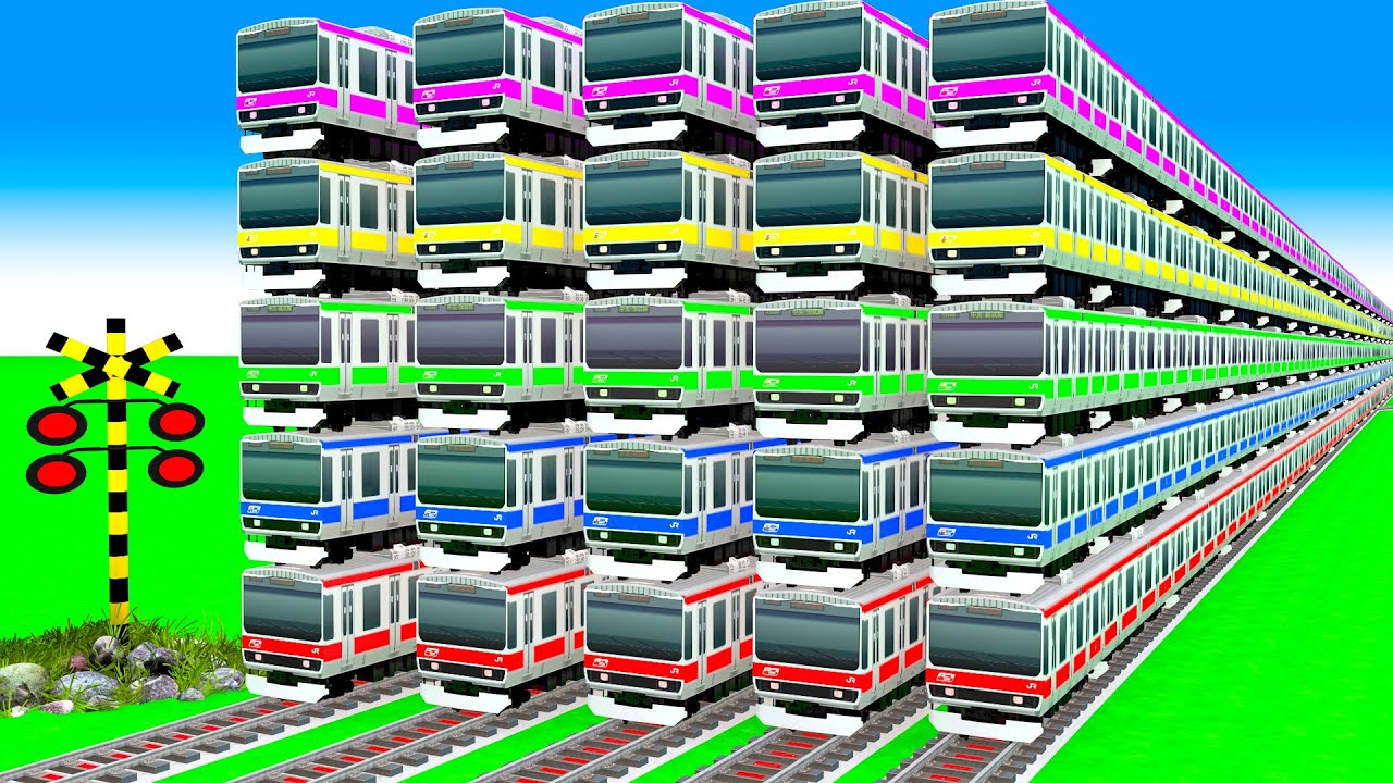 【踏切アニメ】あぶない電車【カンカン】電車 5 Train 2026 Climbing Pynamid🚦Fumikiri 3D Train Railroad Crossing Animation#2