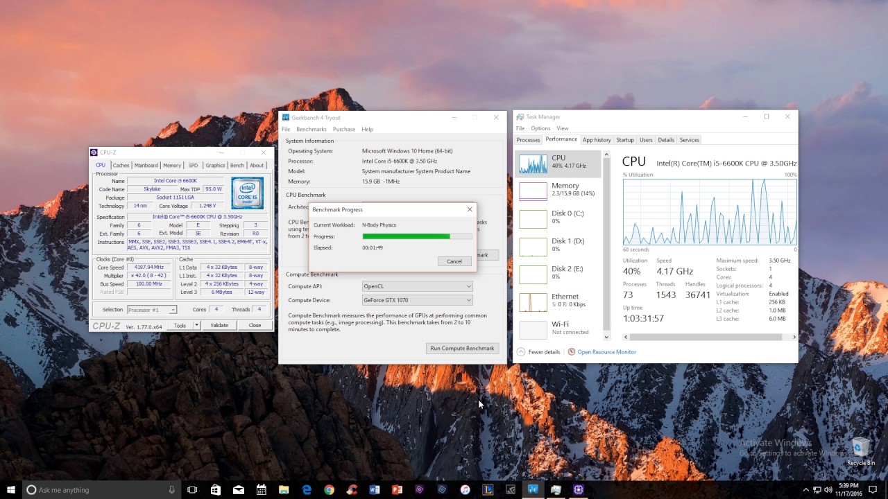 I5-6600k Overclocked 4.2Ghz Benchmark