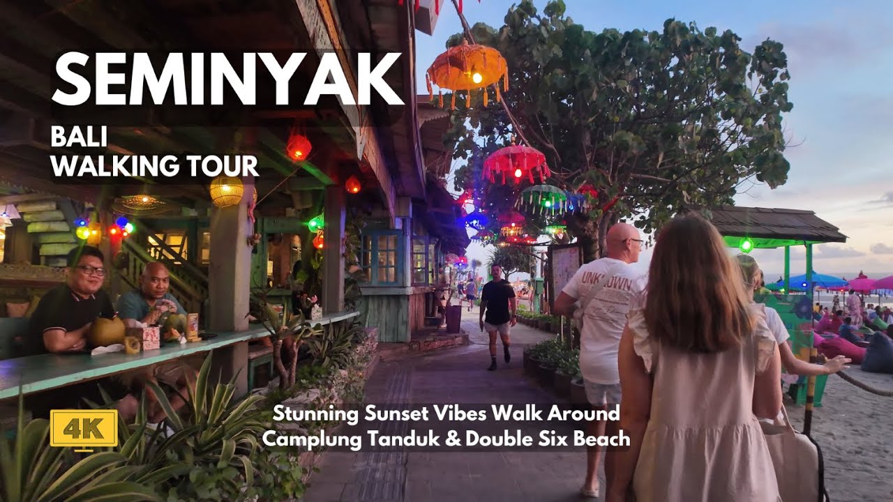 SEMINYAK, Bali Stunning Sunset Walk Around Camplung Tanduk to Double Six Beach Bali Walking Tour 4K