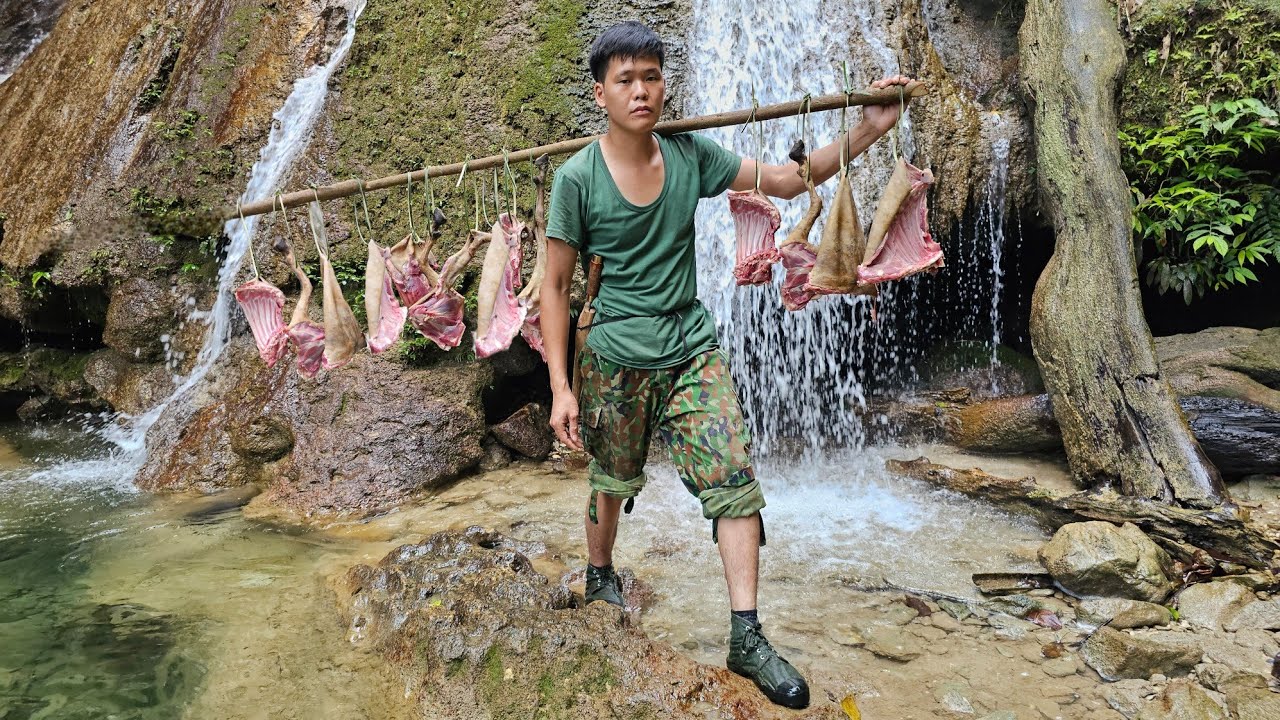 200 days of survival challenge, traps, wild goats, wild chickens, wild birds, green forest, survival
