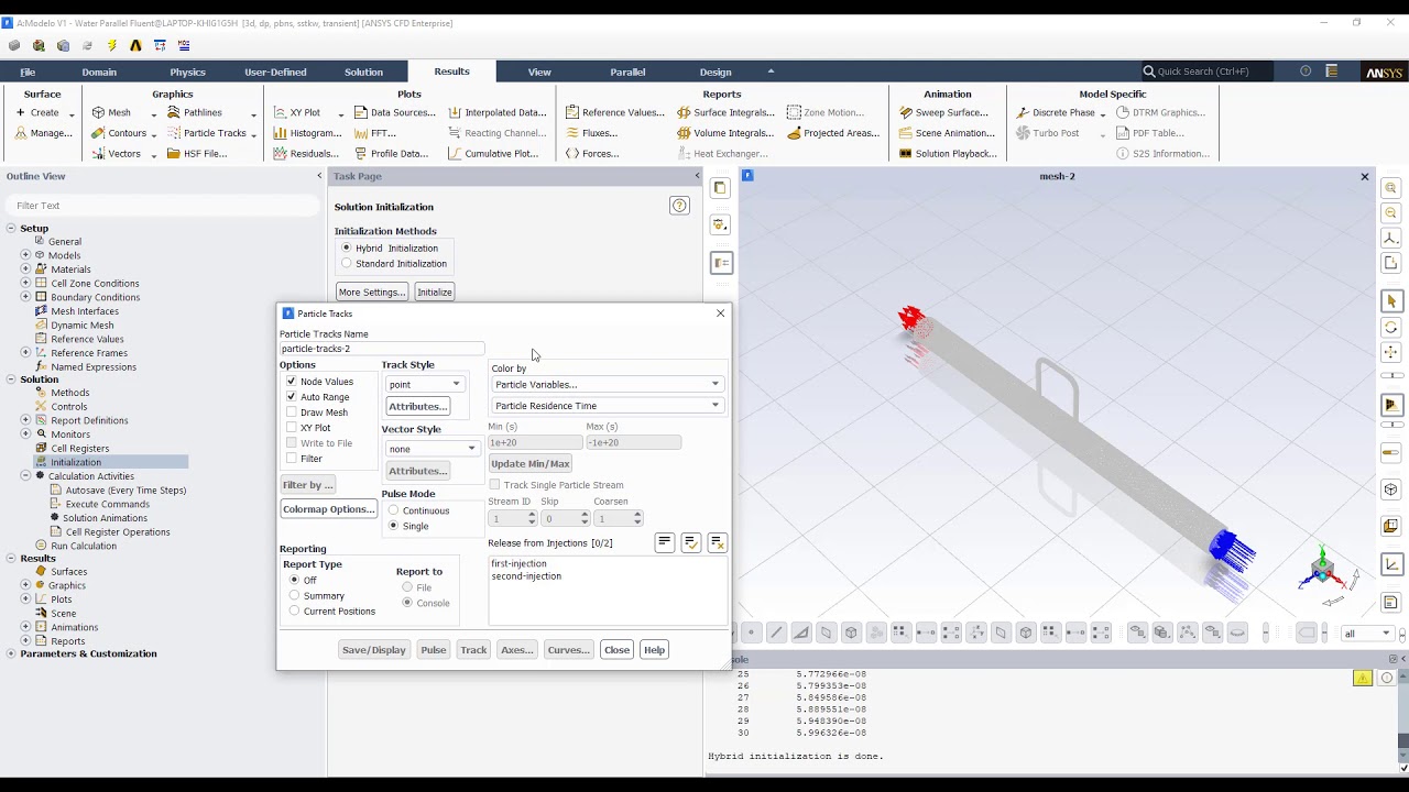 Визуализация времени пребывания частиц в модели DPM ANSYS Fluent