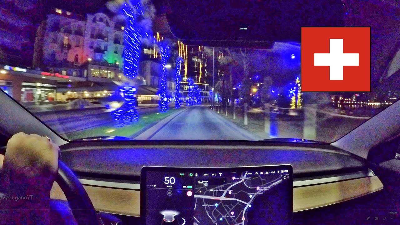 LUGANO (CH) | NIGHT DRIVE 4K | TESLA Model 3 Performance | NCS 🎵