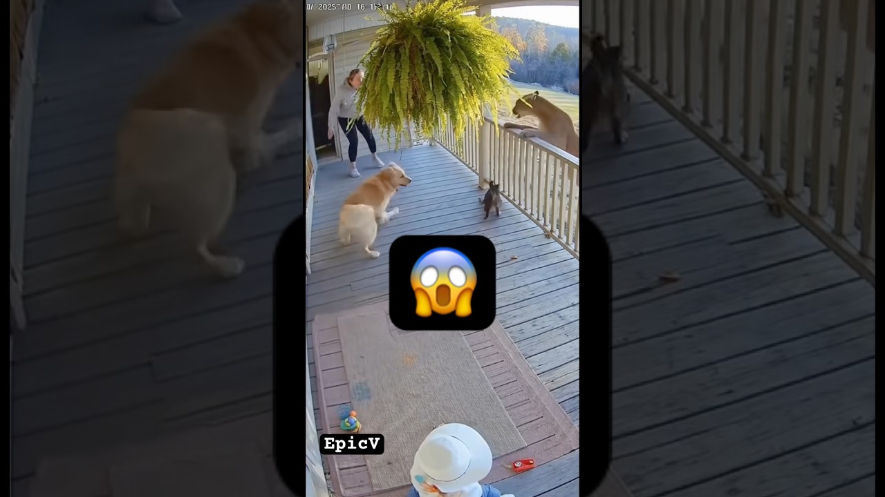 Hero Dog Saves family from dangerous mountain Lion 🦁 😱 #RealLifeHero #CCTVFootage #DogSavesFamily