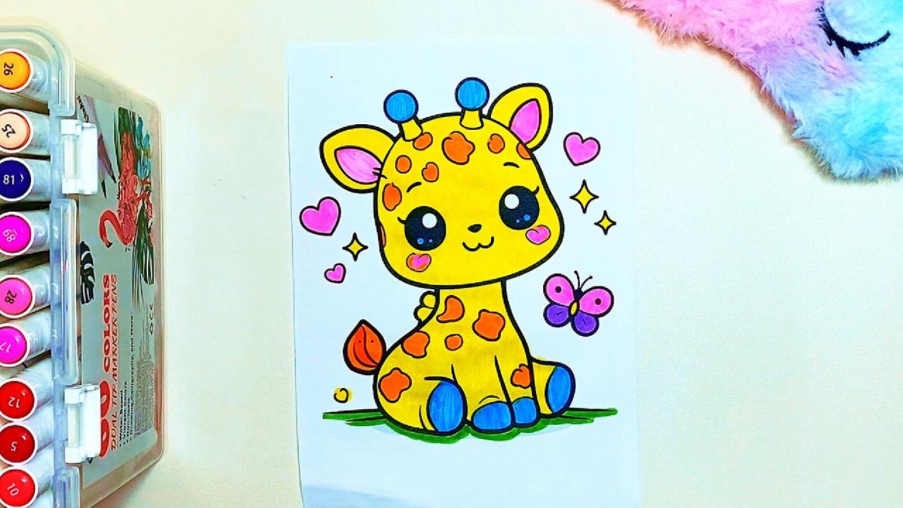 Colorear Jirafa Kawaii 🦒 Fácil y Educativo | Colorea con Andrea #colorear #viral #viralvideo