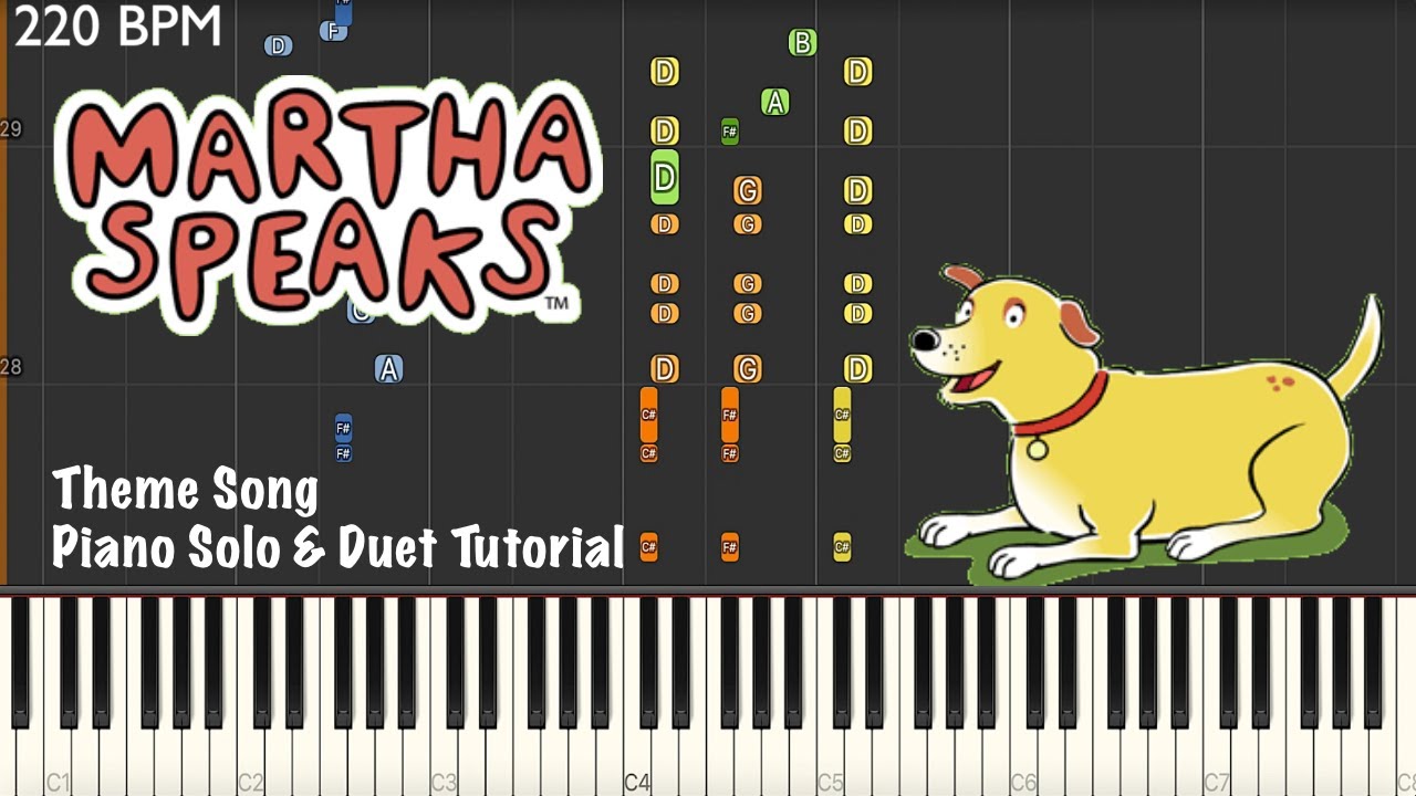 Martha Speaks ~ Theme Song ~ Piano Solo & Duet Tutorial