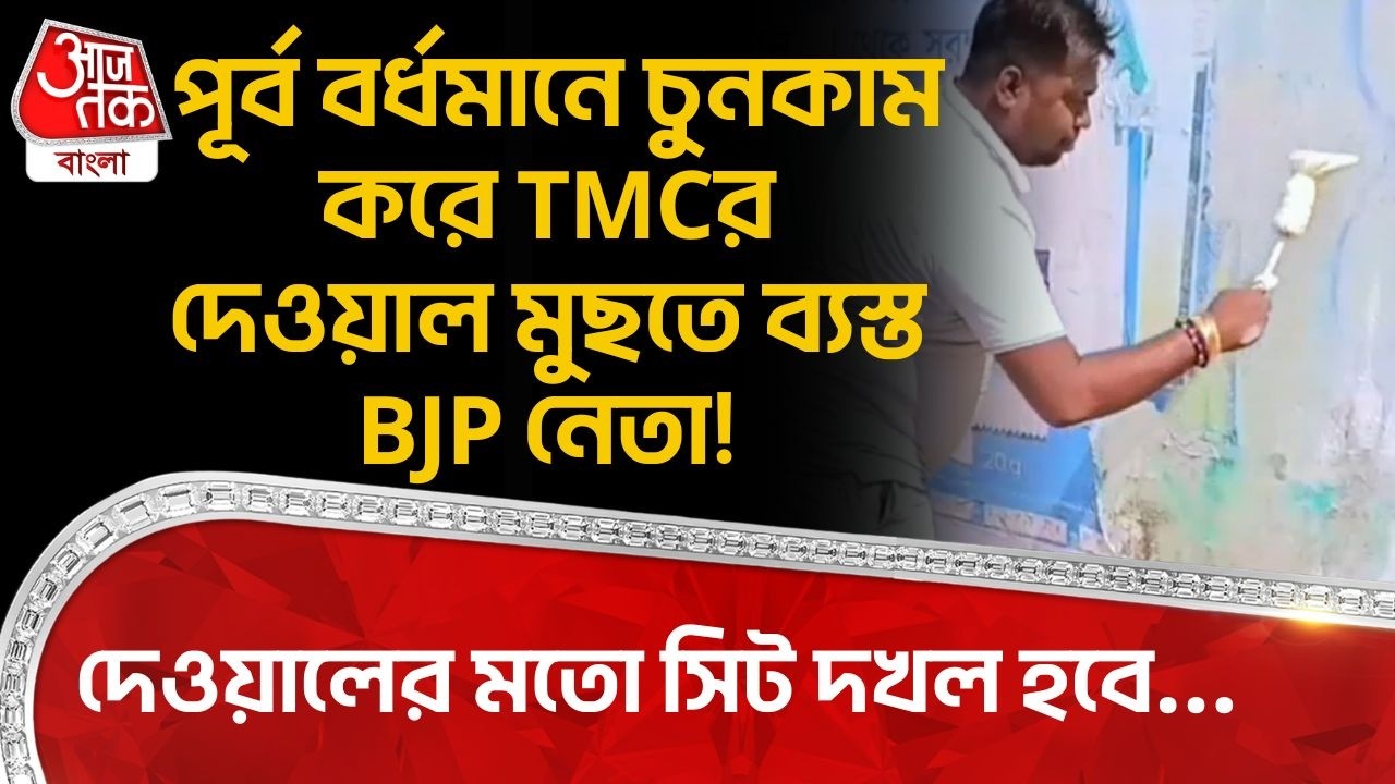 পূর্ব বর্ধমানে চুনকাম করে TMCর দেওয়াল মুছতে ব্যস্ত BJP নেতা!দেওয়ালের মতো সিট দখল হবে…Purba Burdwan