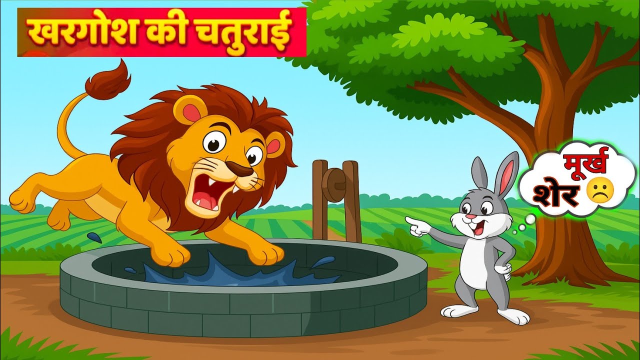 शेर और खरगोश की कहानी || खरगोश ने चतुराई से शेर को कुएं में गिरा दिया 🦁 || Story in Hindi