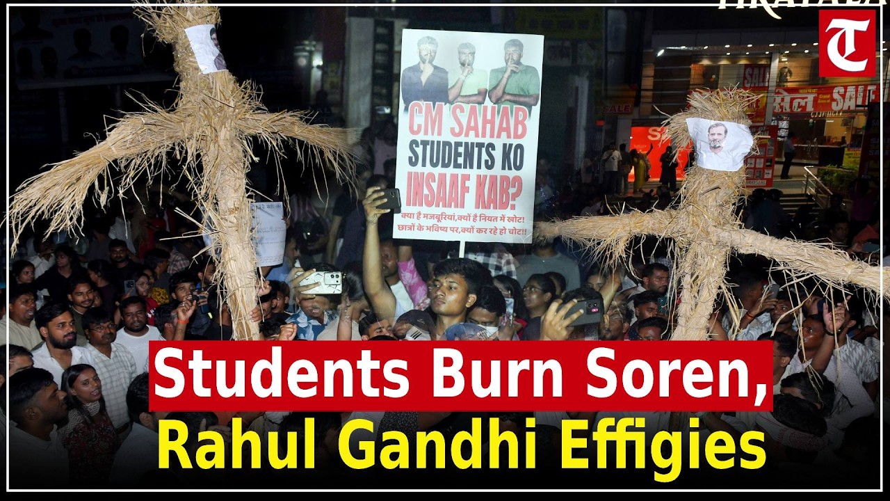 Ranchi Students Burn Effigies of Hemant Soren, Rahul Gandhi Over Recruitment Exam Irregularities
