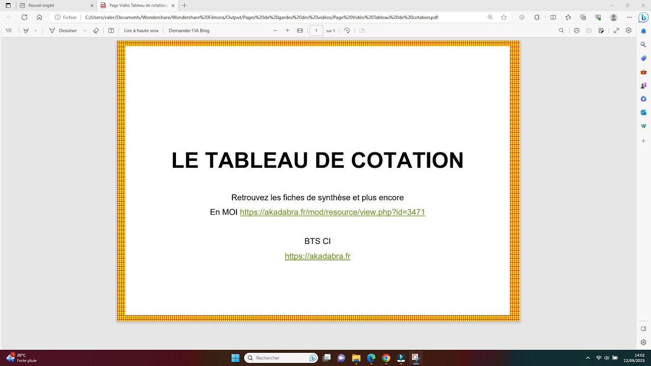 Tableau de cotation en BTS CI MOI