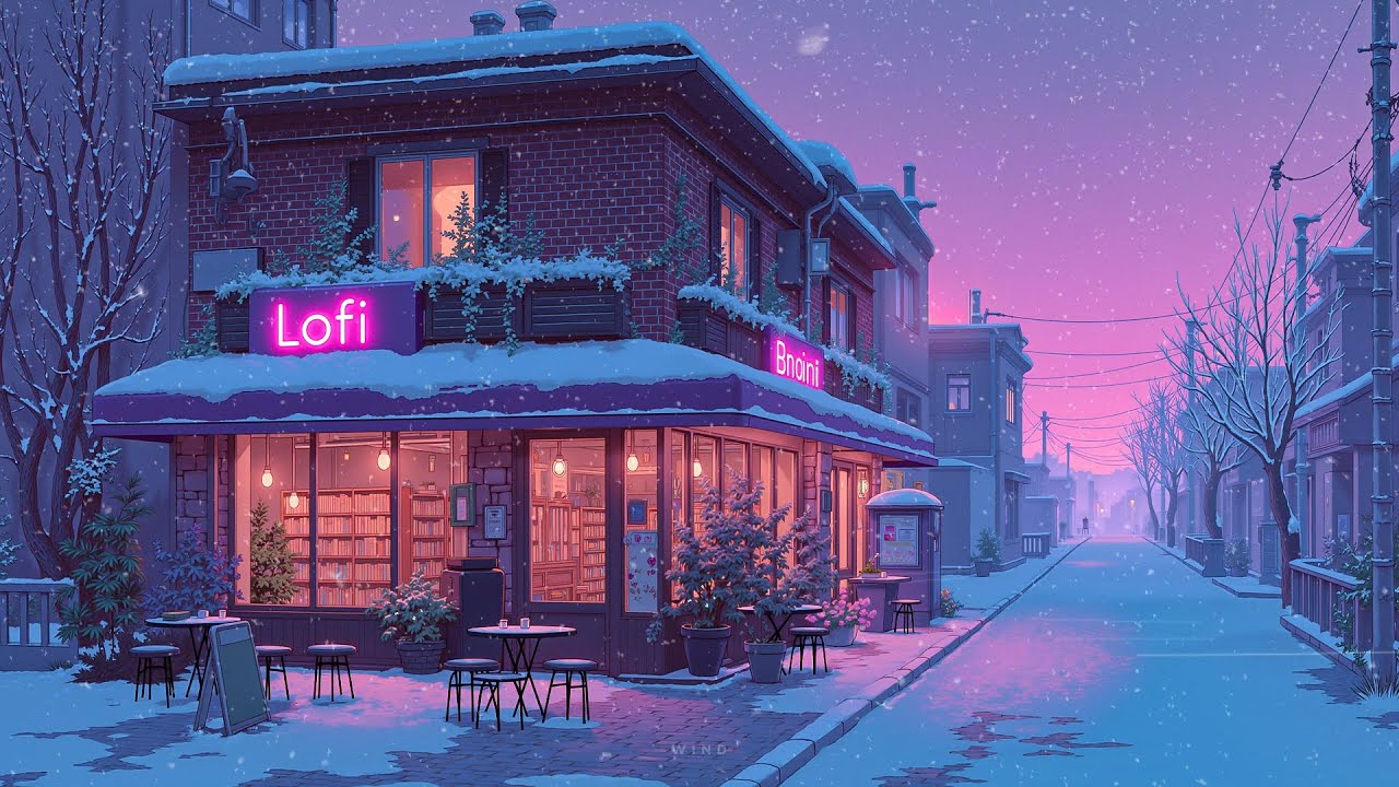 Peaceful Snowy Lofi Café ❄️ Cozy Winter Street Ambience | Lofi Hiphop ~Japanese Lofi for Relax, Calm