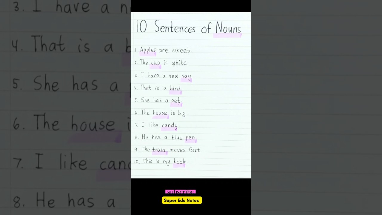 10 sentences with Nouns 📝✅ 10 Nouns in Sentences
