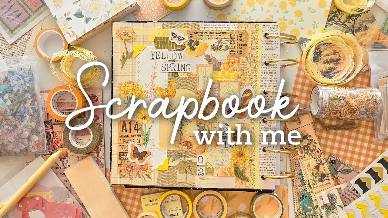 ASMR Scrapbook With Me | Yellow Theme | Relaxing Stationery Sounds | No Talking