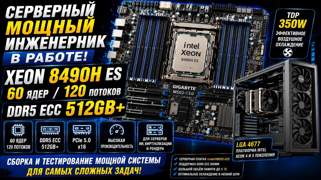 СЕРВЕРНЫЙ МОЩНЫЙ ИНЖЕНЕРНИК В РАБОТЕ / GIGABYTE MS03-CE0 + Xeon 8490H (ES) + DDR5 512GB+