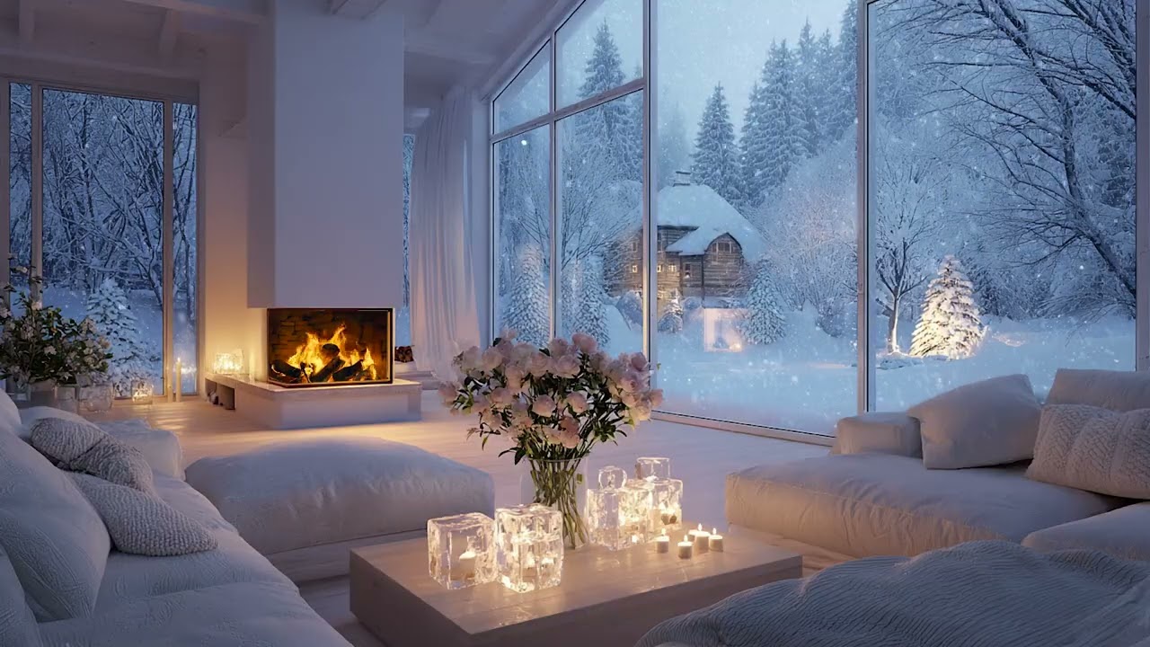 Peaceful Snowfall Winter Ambience with Soft Piano Lounge | Calm Study & Focus Music