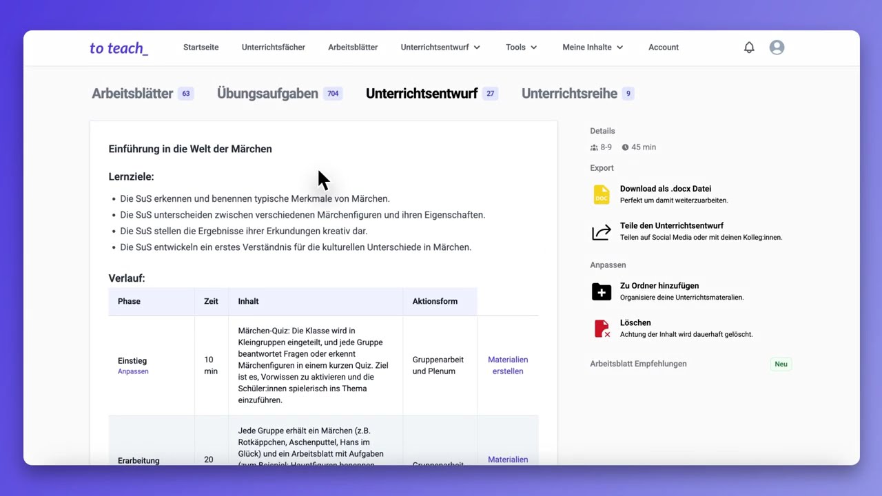 Unterrichtsentwurf erstellen mit to teach