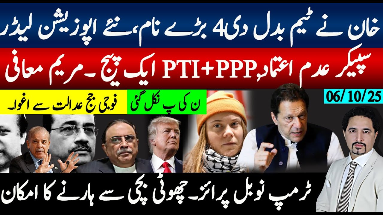 خان نئی ٹیم،4 اہم نام فارغ،مریم کی معافی،پیپلز پارٹی PTI عدم اعتماد؟ ٹرمپ نوبل خطرے میں کمپنی مشکل