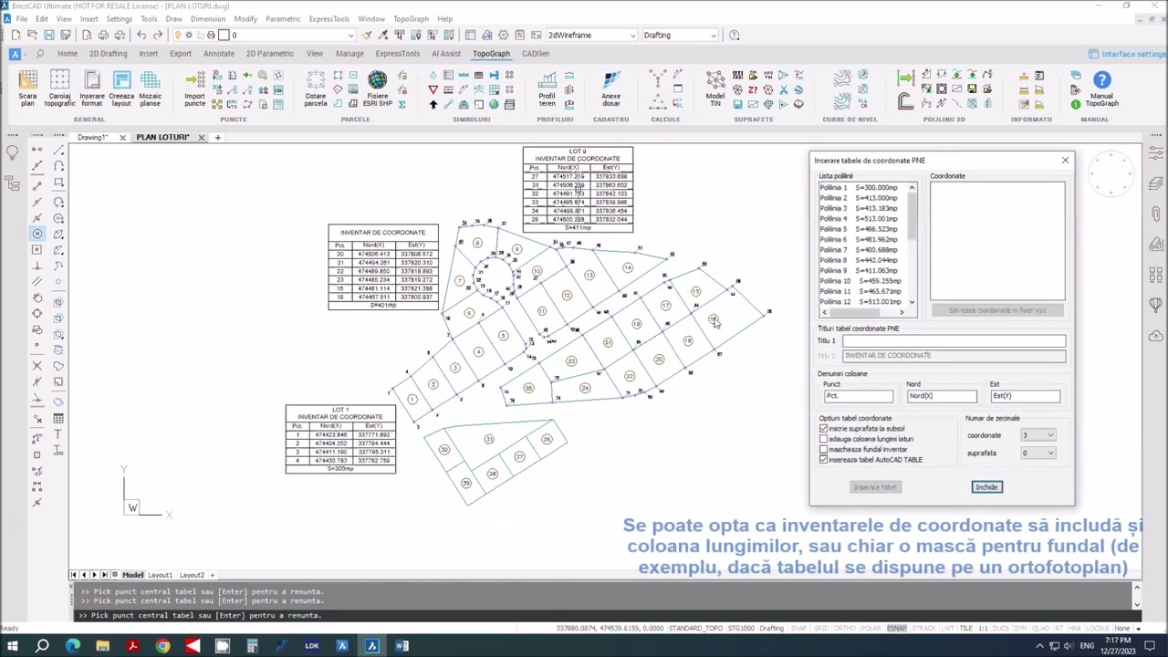 TOPOGRAPH   Amplasarea rapida a punctelor de contur si a tabelelor de coordonate