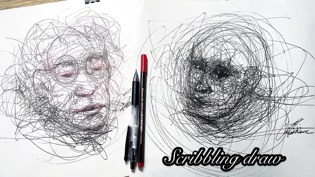 🎨 7 Minutes, 2 Faces – Scribble Art Speed Drawing