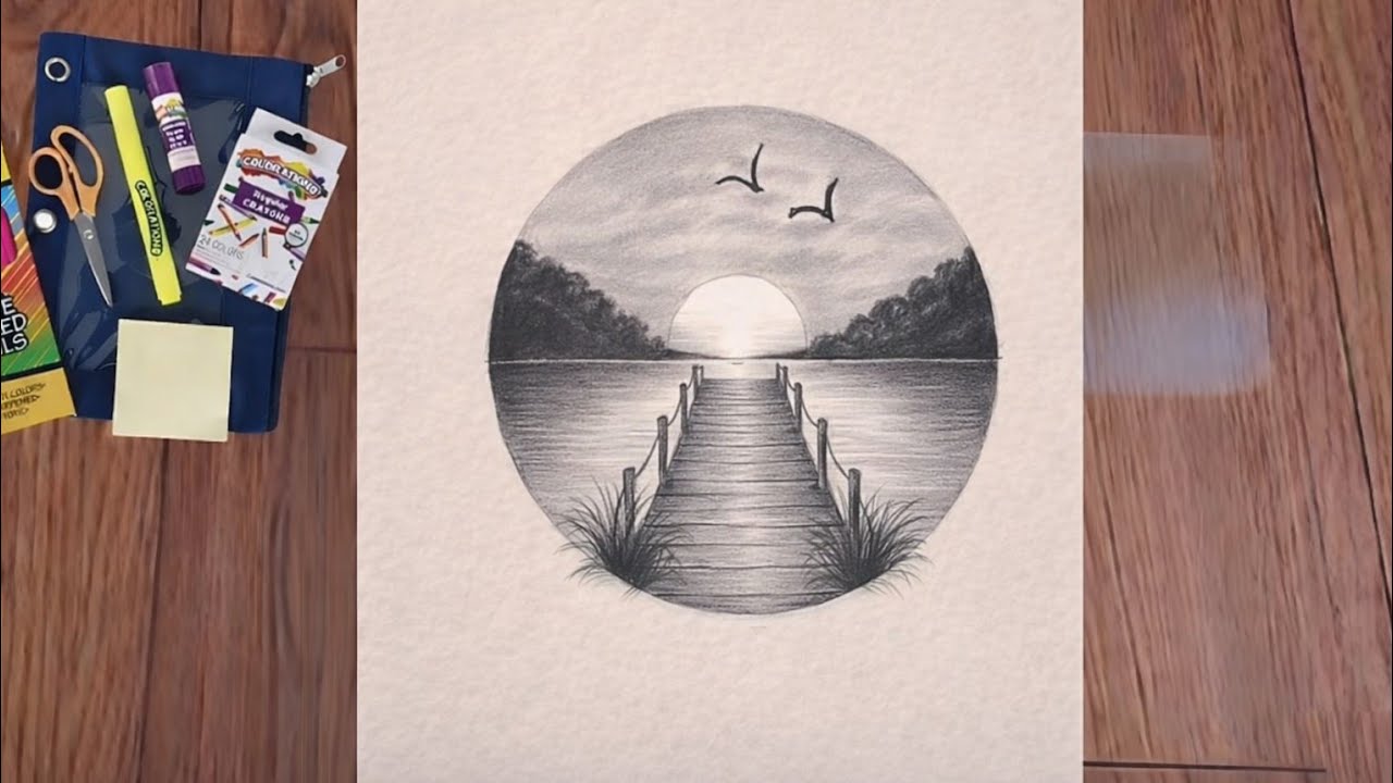 Easy Scenery Drawing in Circle | How to Draw Easy Circle Drawing Step by Step (For Beginners)