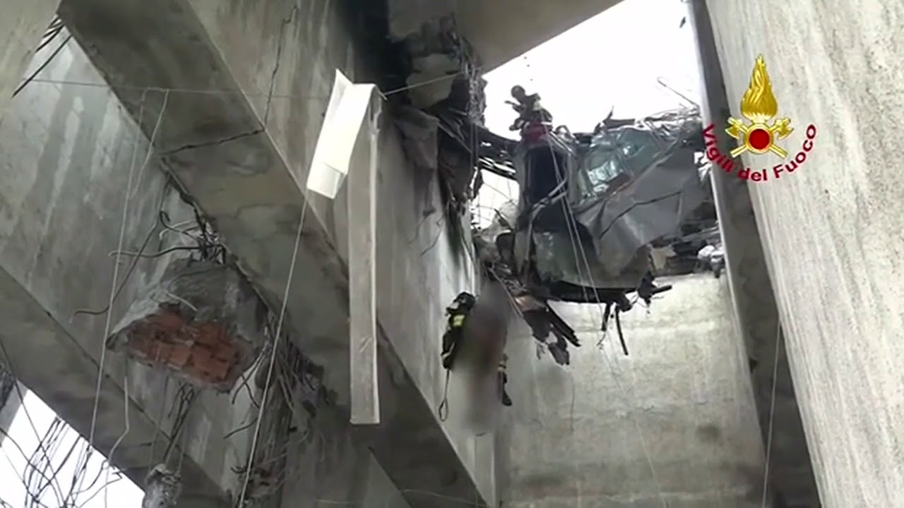 Italian firebrigade rescue person from suspended car