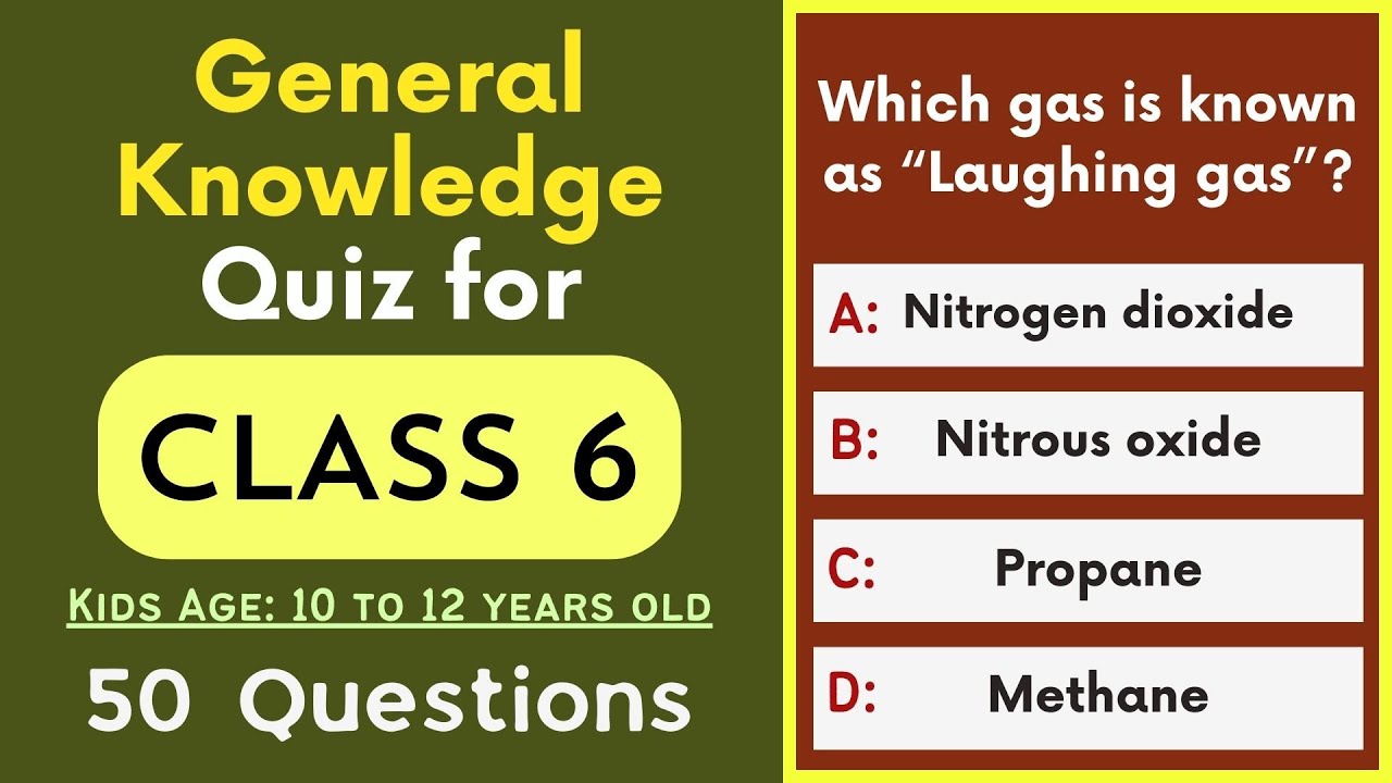 General Knowledge Quiz for Class 6 | 50 Questions for Kids Ages 10 to 12 Years | Class 5 School Test