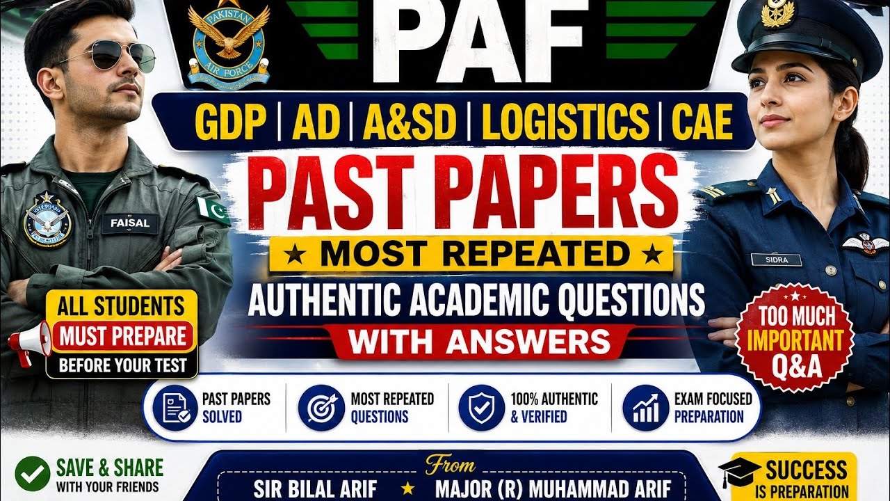 PAF GDP, AD, A&SD, Logistics & CAE Initial Test 2026 | Most Repeated Past Papers with Answers