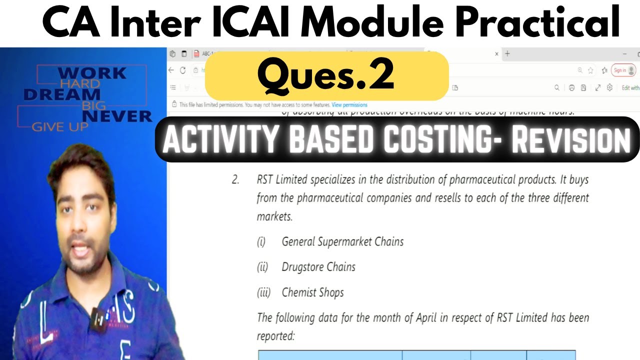 Practical Ques.2 Solution CA Inter Activity Based Costing (ABC) ICAI #cainter #caclasses