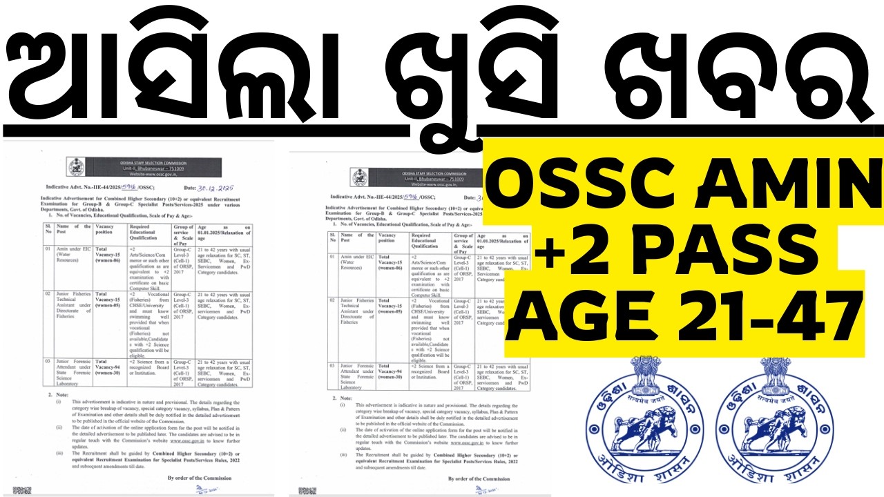 ଆସିଲା ଖୁସି ଖବର +୨ ପାସ ଓଡ଼ିଶାର ପିଲାଙ୍କ ପାଇଁ OSSC CHSL VACANCY OUT I SYLLABUS I AGE I LAXMIDHAR SIR I