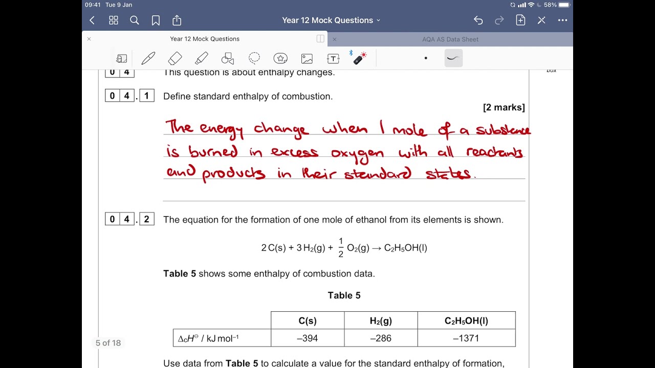 Enthalpy changes question (AQA A Level Chemistry)