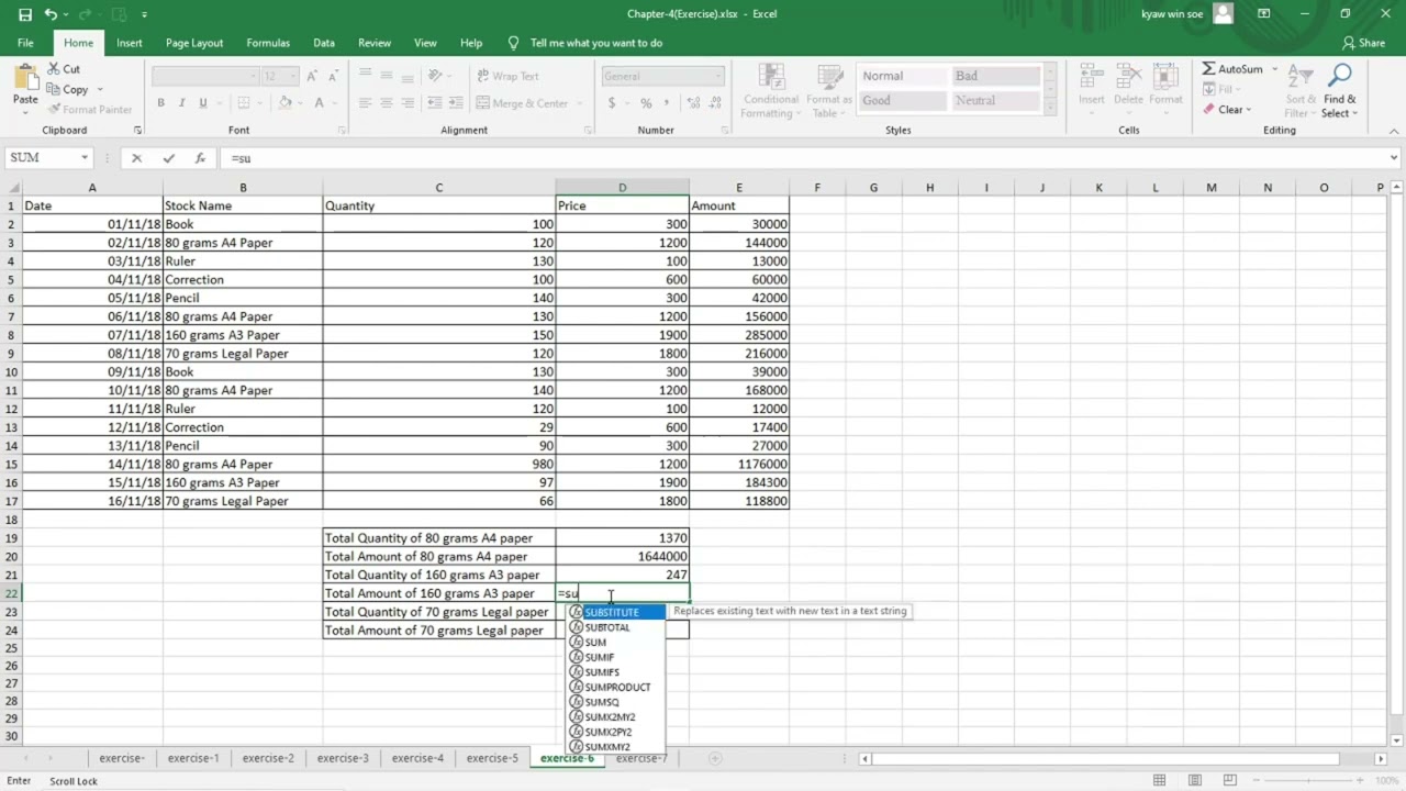 Adv -Excel မှာ Sumif  formula အသုံးပြုနည်း။