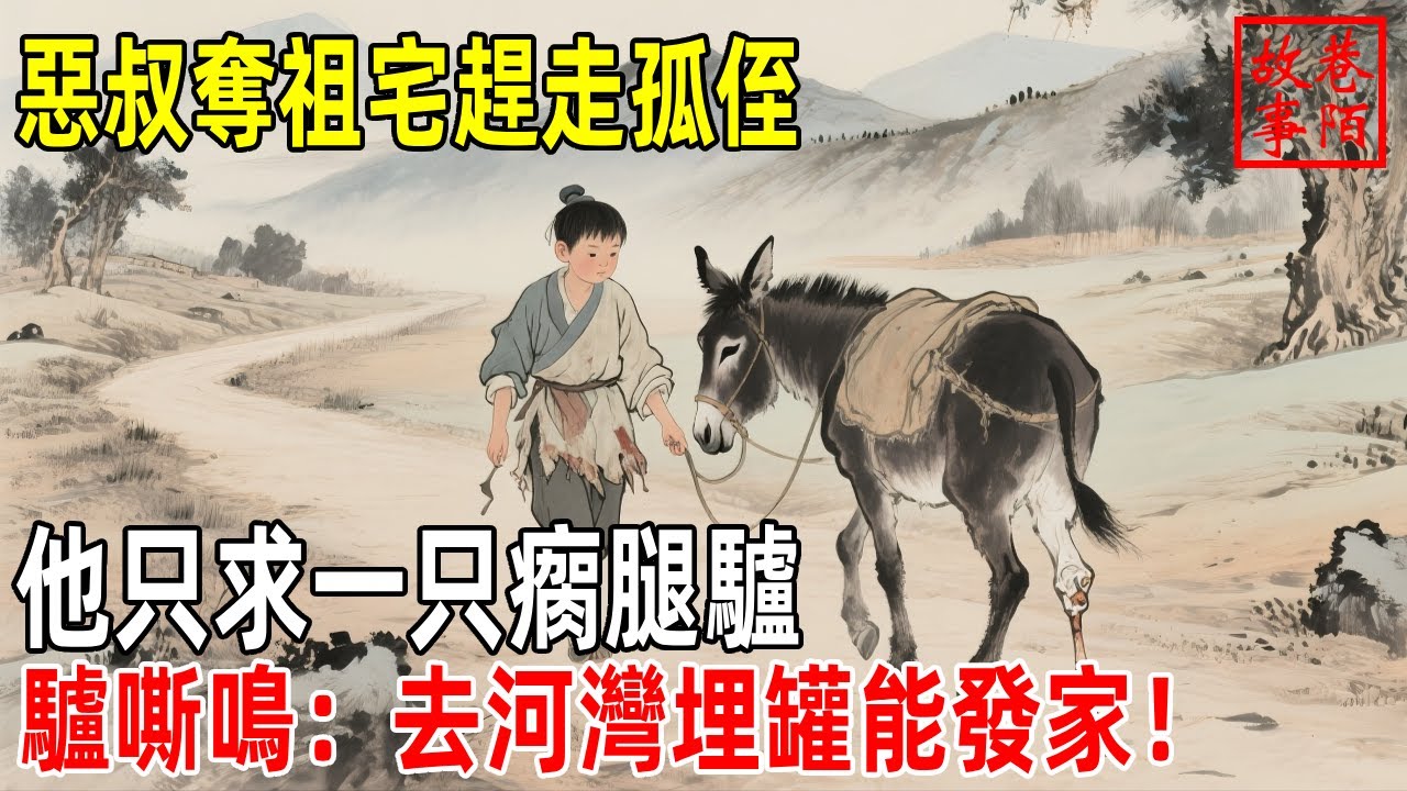 惡叔奪祖宅趕走孤侄，他只求一只瘸腿驢，驢嘶鳴：去河灣埋罐能發家！【巷陌故事會】#故事#民间故事#故事会#民間故事#故事會#温馨故事#民间传统故事