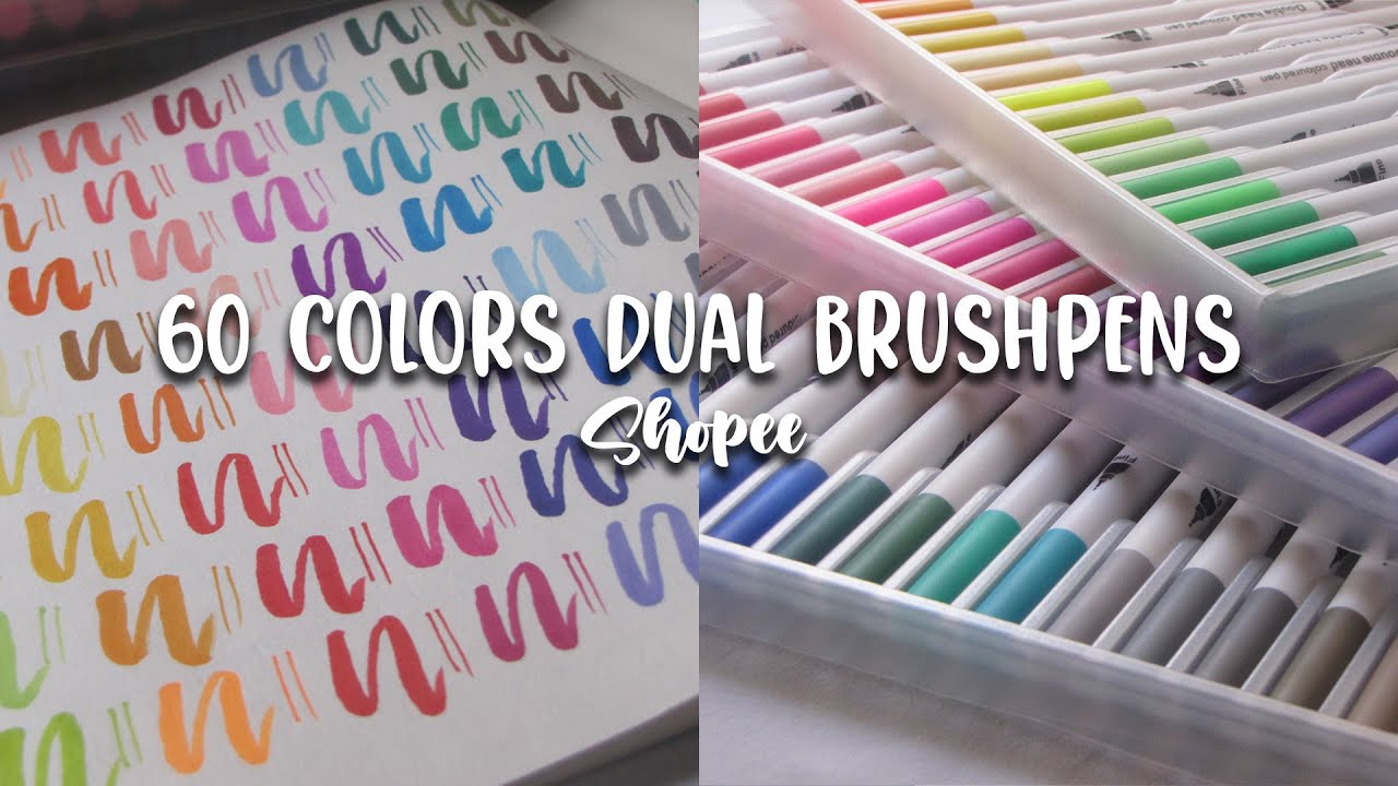✨60 Dual Tip Brush Pens  Review / Shopee ✨