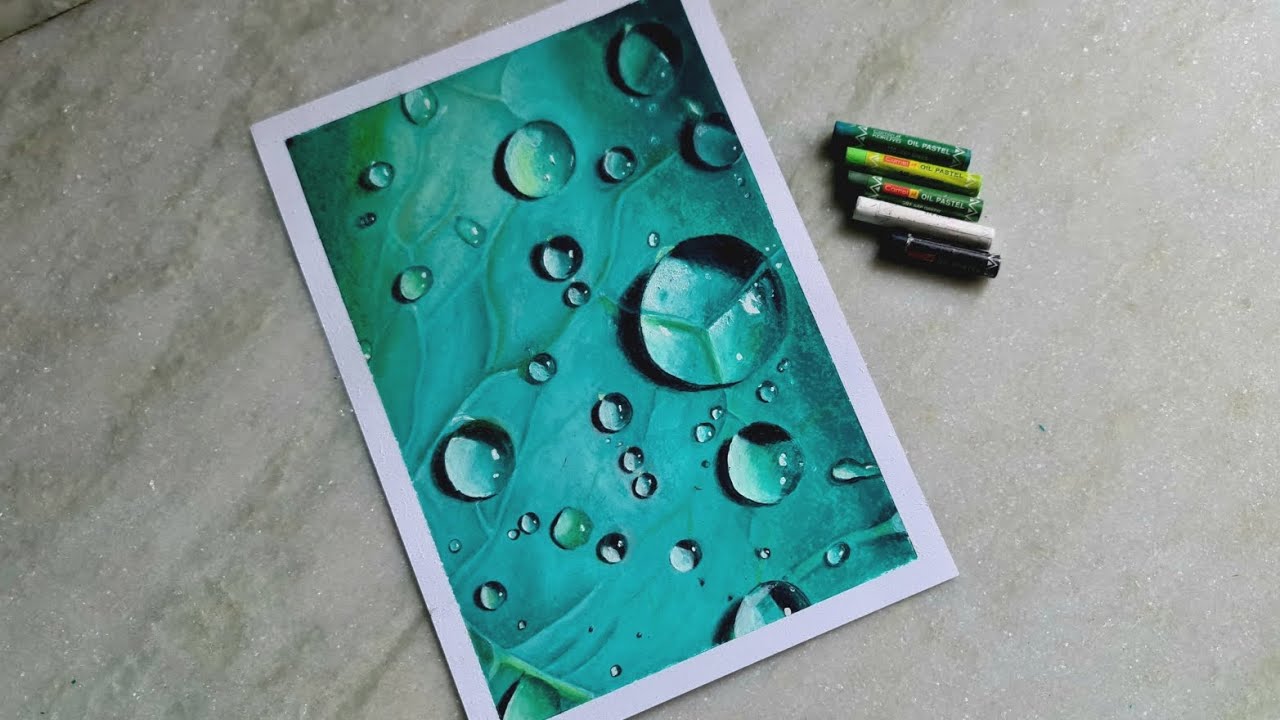 3d Water Drop Drawing - Oil pastel | Water drops on leaf | Realistic Drawing