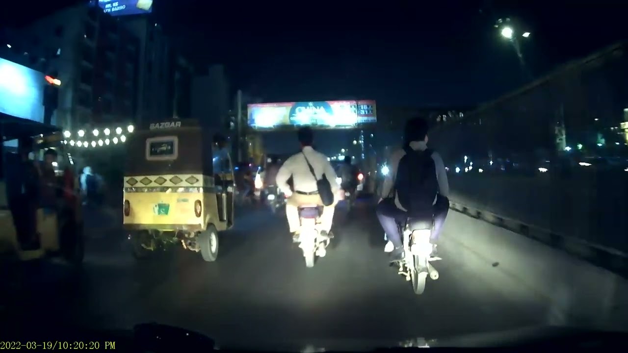 Dash cam video ; Rush hour traffic night ride in Karachi