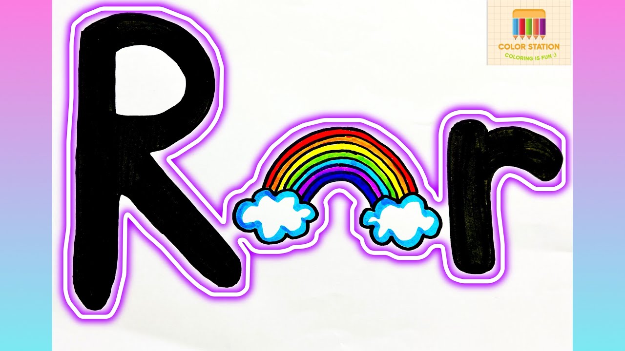 R for Rainbow drawing and colouring for kids and toddlers | Learn Alphabet