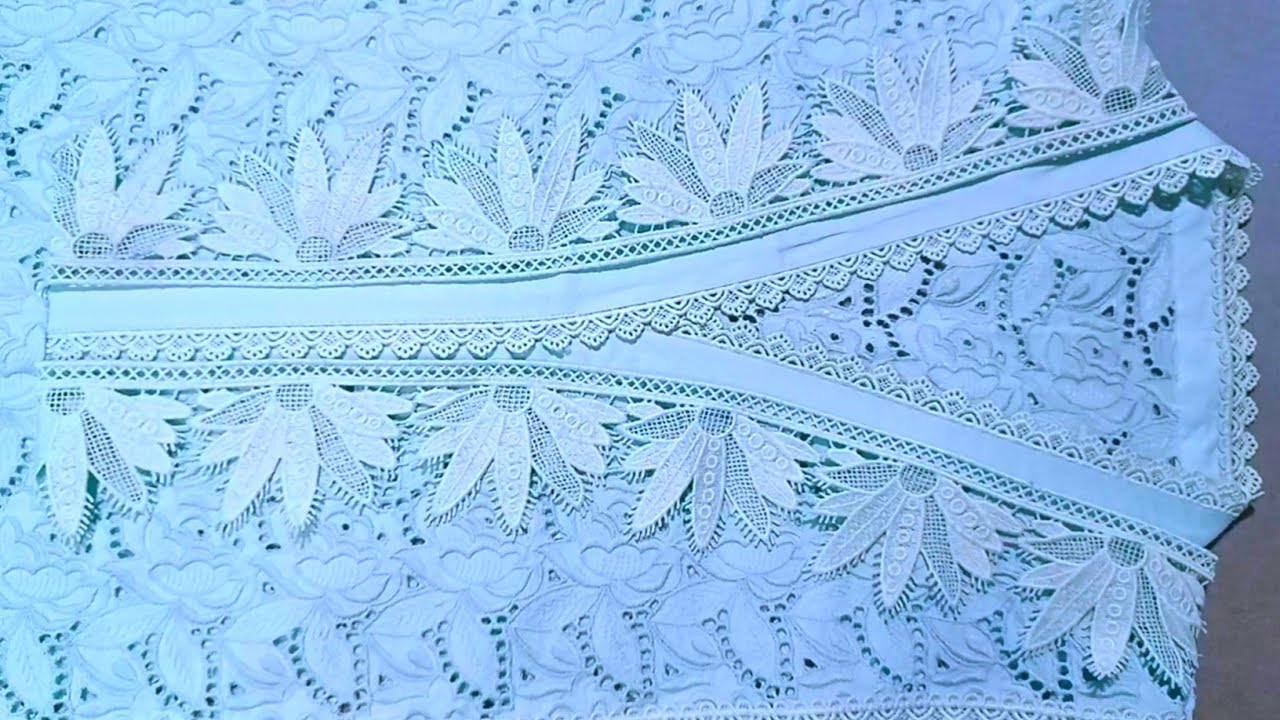 V placket neck design with lace|how to make Chinese collar neck design