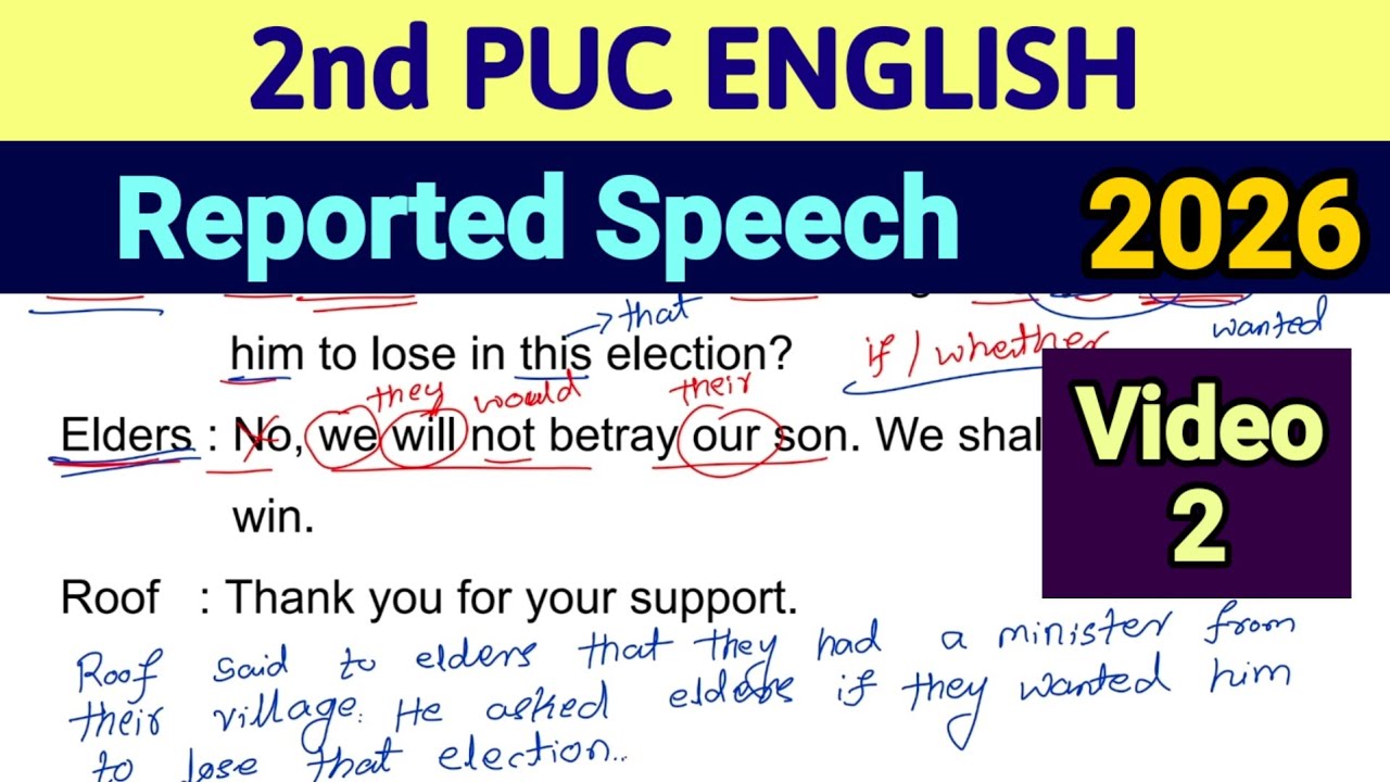 2nd PUC Reported Speech Model Question Paper Answers 2026 Examination Karnataka 