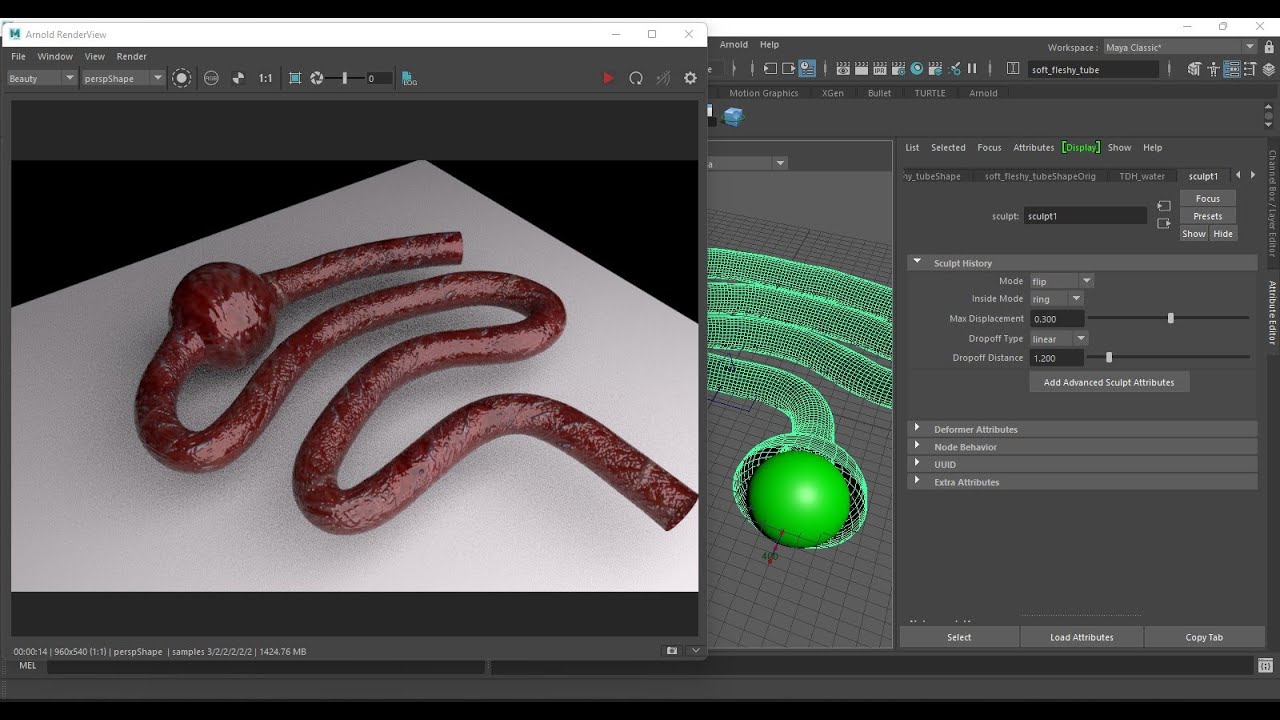 Soft Fleshy Tube Sculpt Deformer Animation - Autodesk Maya