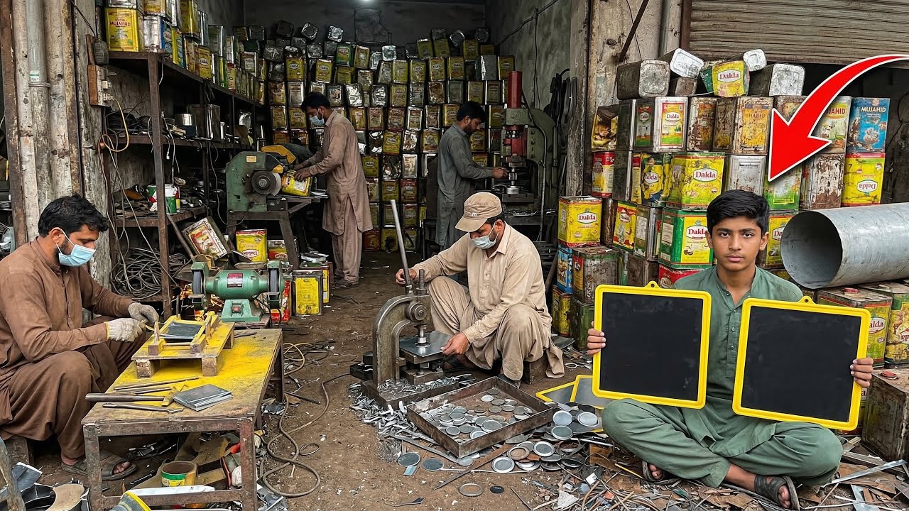 Incredible Recycling Process of Old Oil Tin Cans into New School Blackboards | Waste Recycling