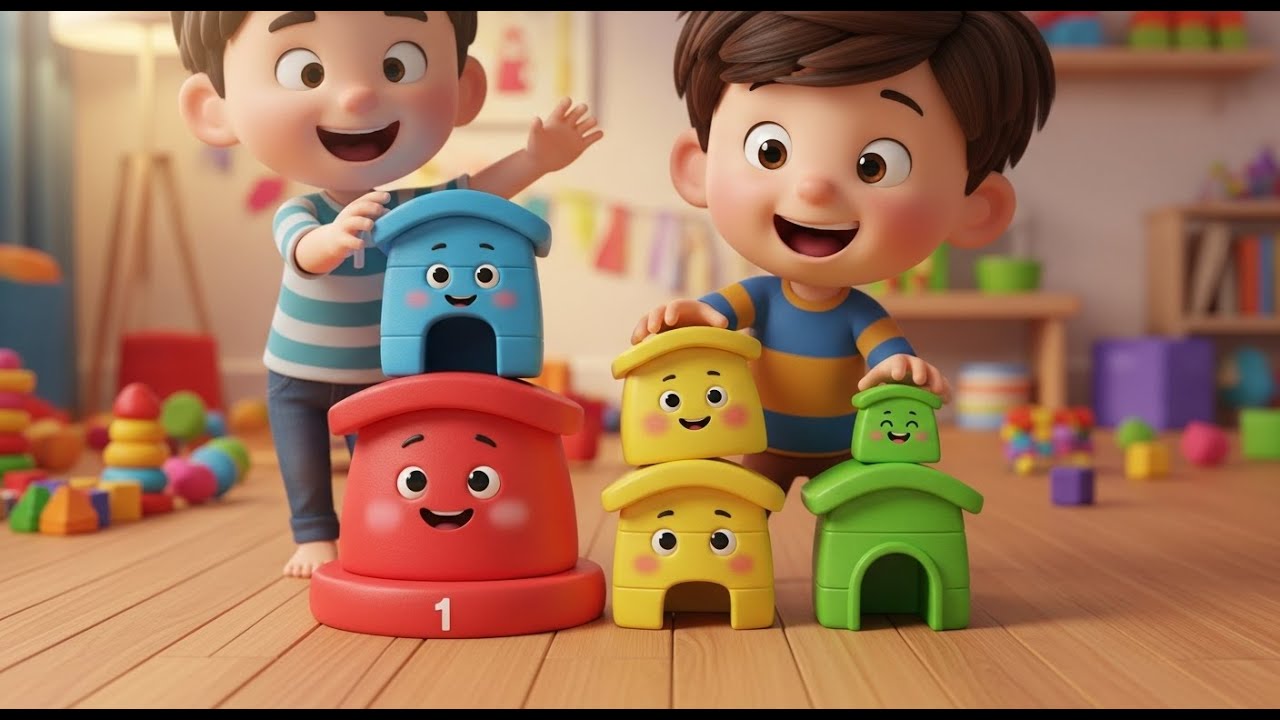 Cuatro Pequeñas Cabañas de Juguete Apiladas | Canciones Infantiles y Rimas para Niños