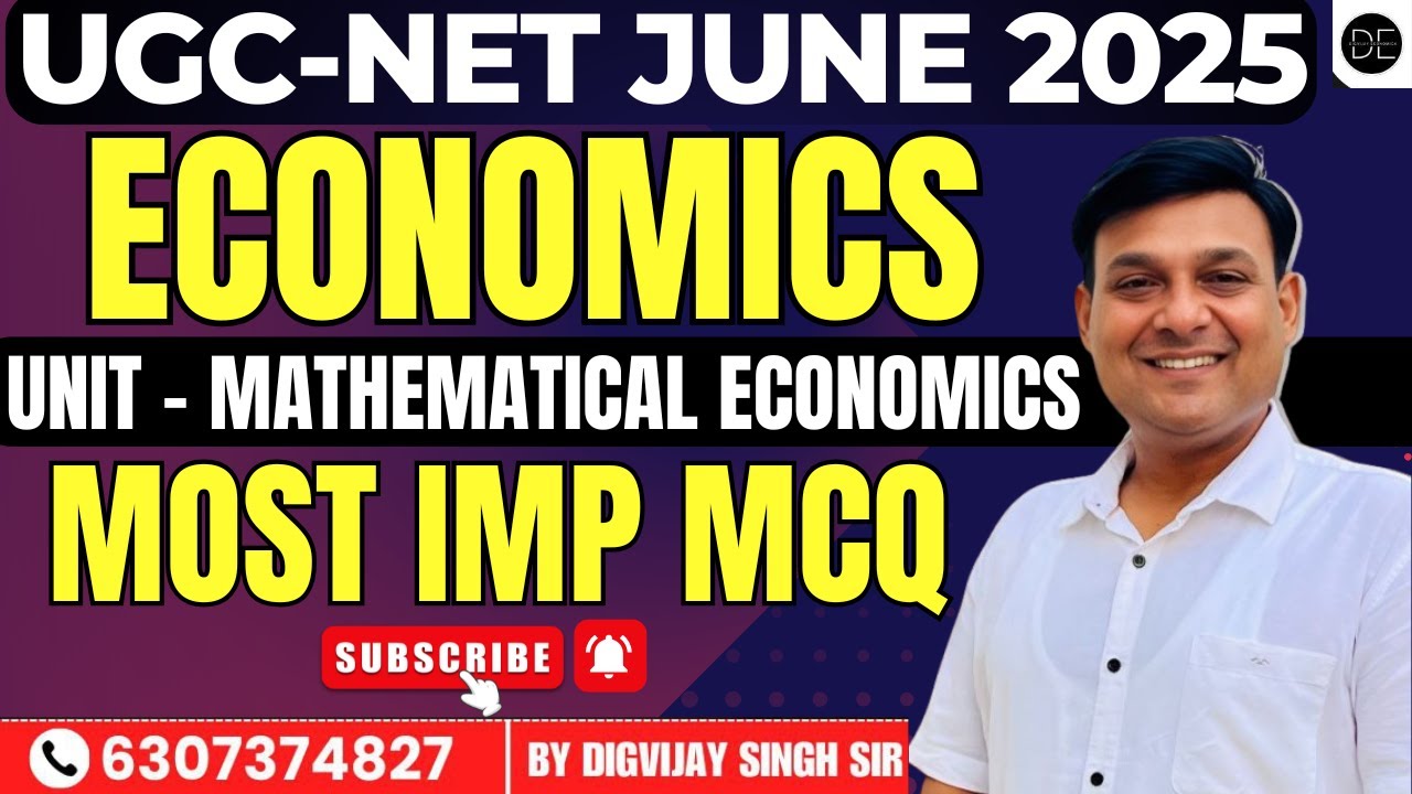 MATHEMATICAL ECONOMICS - MOST IMPORTANT MCQ FOR UGC NET JUNE 2025 EXAM | ASSISTANT PROFESSOR EXAM