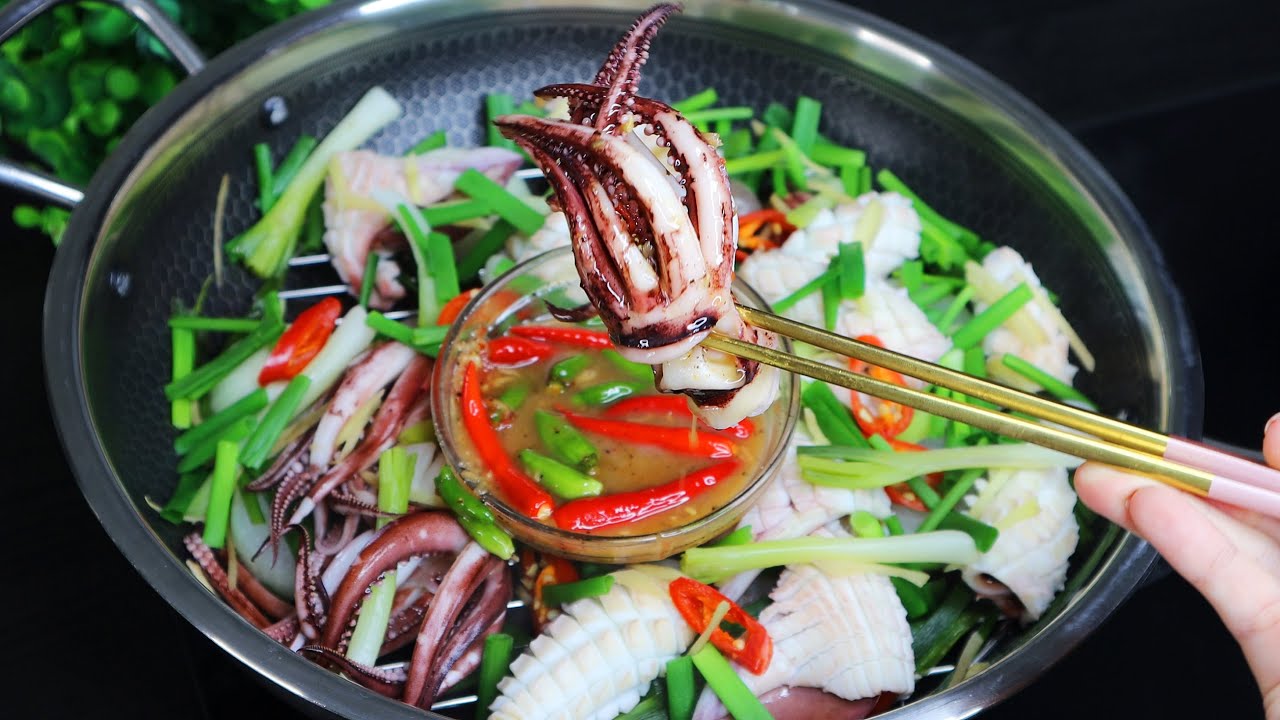 Cách làm MỰC HẤP HÀNH giòn thơm siêu ngon, cùng SỐT CHẤM HẢI SẢN bí mật của Nhung