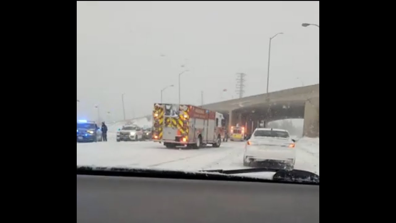 Driving  through  the yellow snow storm  in Ontario.