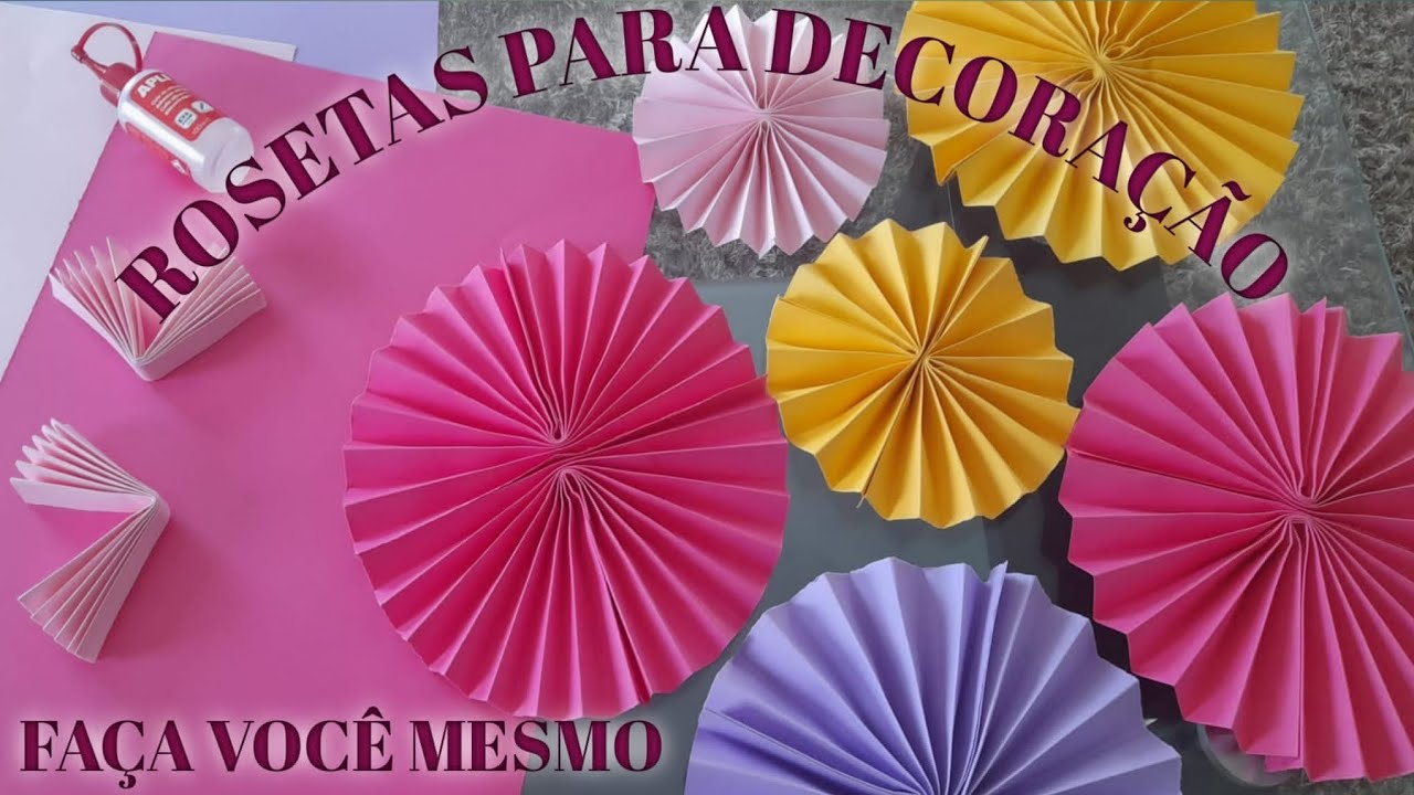 DIY:FAÇA VOCÊ MESMO DECORAÇÃO BARATA_ROSETAS LEQUES DE PAPEL🌸