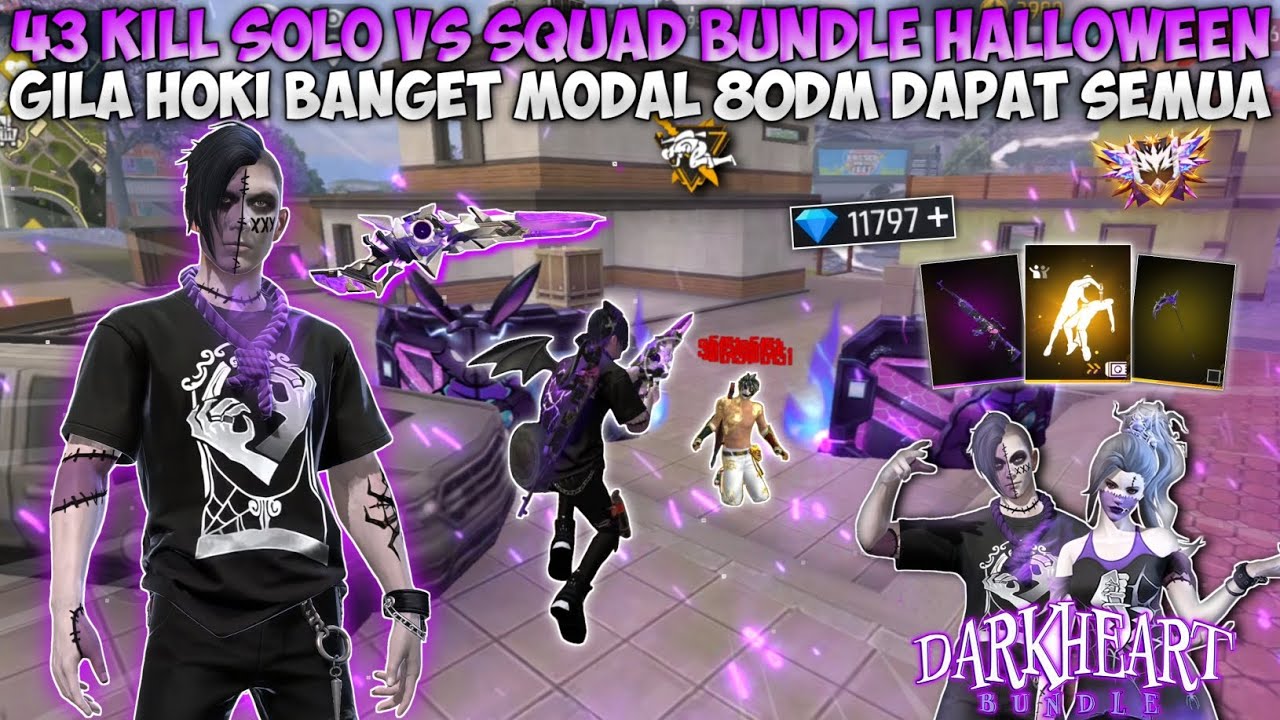 43 KILL SOLO VS SQUAD FULL SKIN HALLOWEEN!! SPIN BUNDLE DARKHEART HOKI MODAL 80DM LANGSUNG DAPET!!