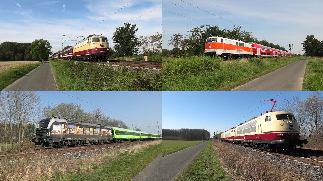 Bahnverkehr bei Nordbögge mit Br103, E10.12, n-Wagen, Pbz, RADVE, Br111, DB Museum, Ex-MET, ICEs uvm