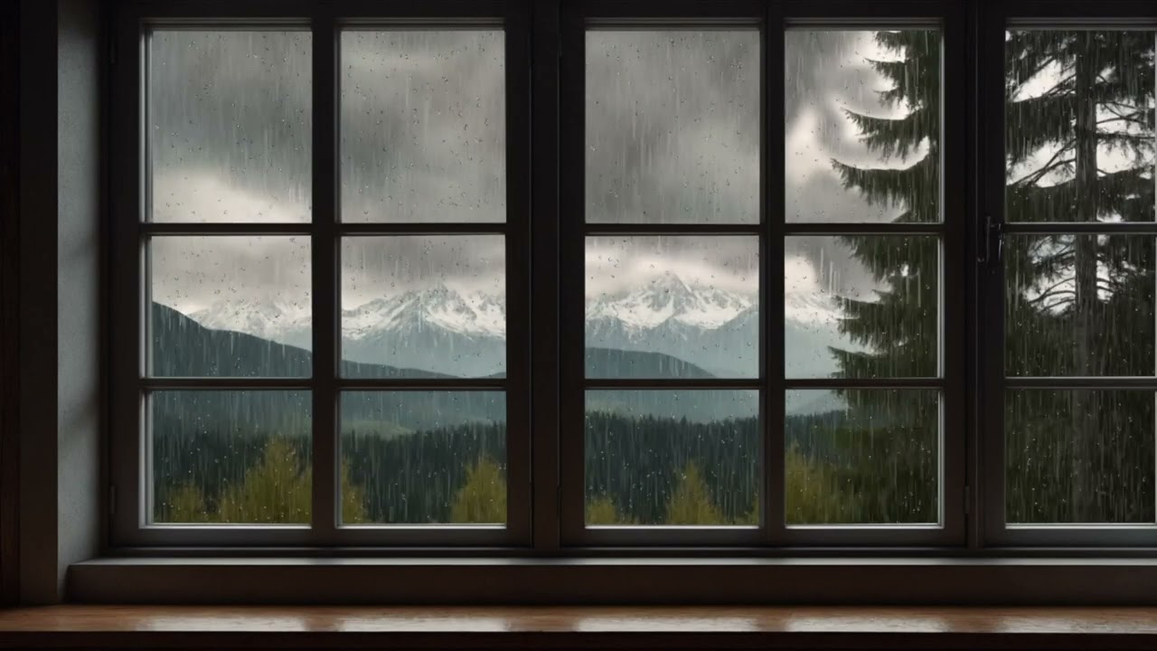 Gazing at the Rain &ndash; Serene Window View with Distant Mountains #tranquil #calm  #relaxingsounds