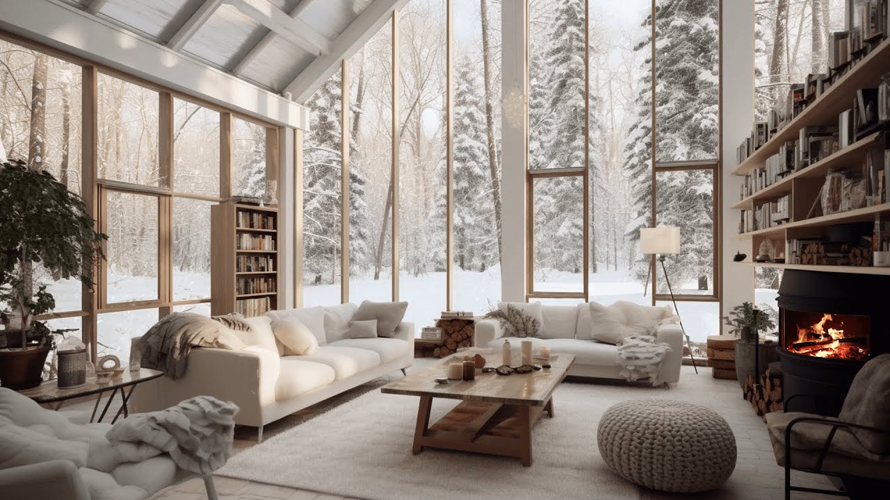 Winter Wonderland Cabin | Snowy Window Views, Cozy Fireplace, Relaxation and Insomnia Relief