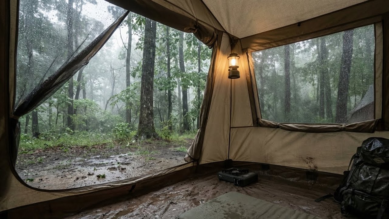 Relaksasi suara hujan saat camping di tengah hutan diiringi suara kicauan burung (Pengantar tidur)