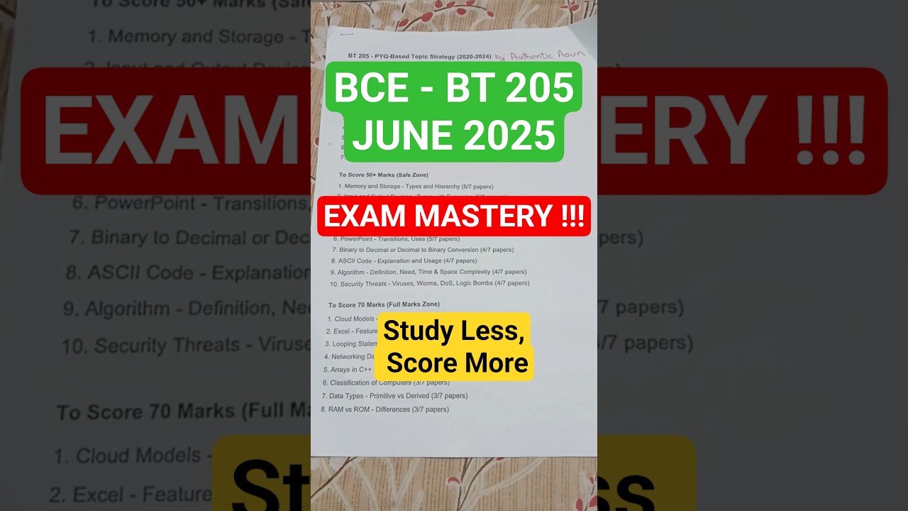 BT205 BCE | Imp Topics to PASS and SCORE | RGPV BCE 2025|